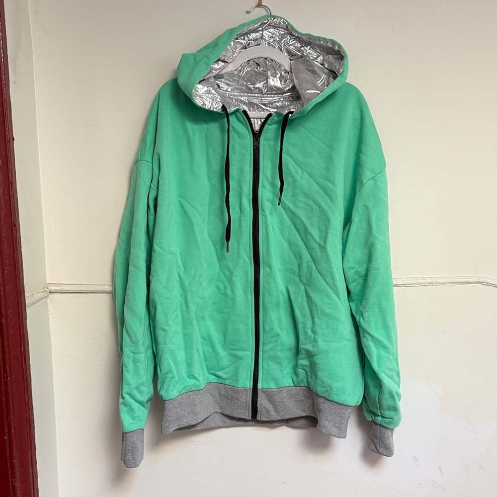 Jeremy Scott Mint Green Hoodie with Silver Lining